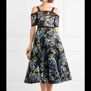 Marchesa Notte 3D Blue Hydrangea Midi Tea Dress